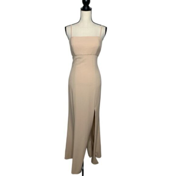 Amsale Nude Beige Spaghetti Strap Maxi Evening Gown - Picture 4 of 14
